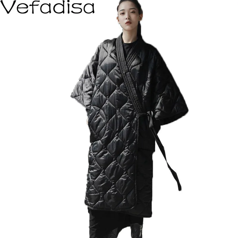 Vefadisa, черный пояс, парка для женщин, зима, Асимметричная Длина, парка, свободный, длинный рукав, одноцветная, Повседневная парка, QYF733
