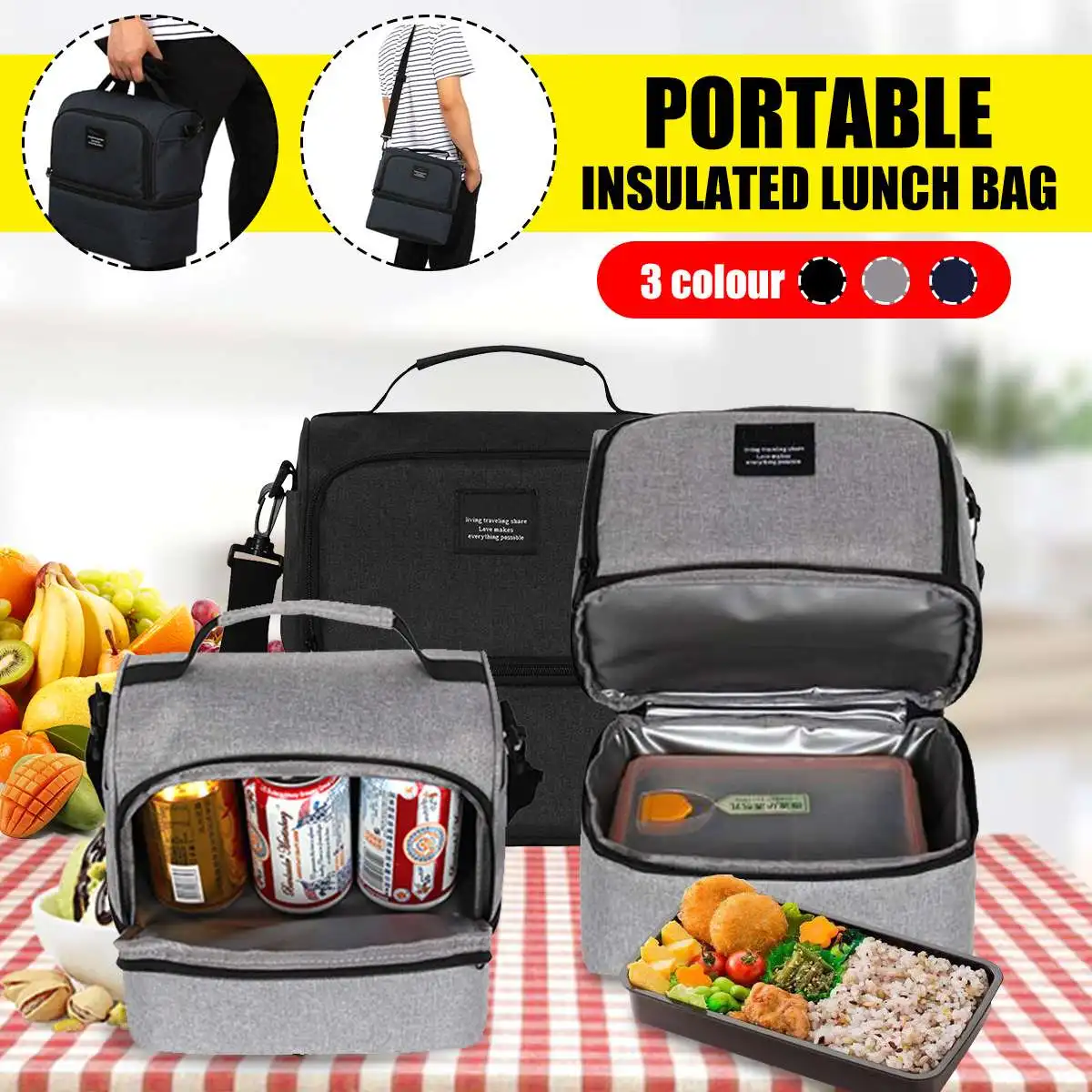 

Portable Lunch Bags Double Layers Insulated Cooler Thermal Lunchbox Food Picnic Bag Multifunction Cooler Tote for Men Women New