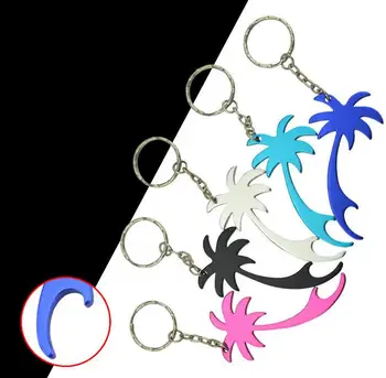 

500 pcs/lot palm tree shape keychains customed printed logo beer can bottle opener key ring promotion gift free shipping