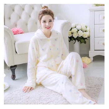 

Winter Warm Pajamas Set Woman Cartoon Long Sleeve Sleepwear Leisure Flanel Nightie Dressing gowns for women