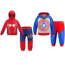 Детские весенне-Осенние костюмы для игр с длинными рукавами и капюшоном «Человек-паук» из двух предметов для мальчиков и девочек