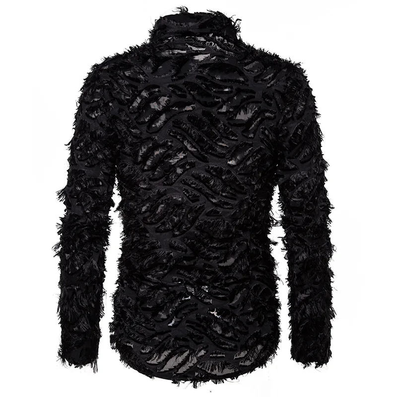 Men See Shirt Feather Lace Shirt Transparent Clubwear Shirts