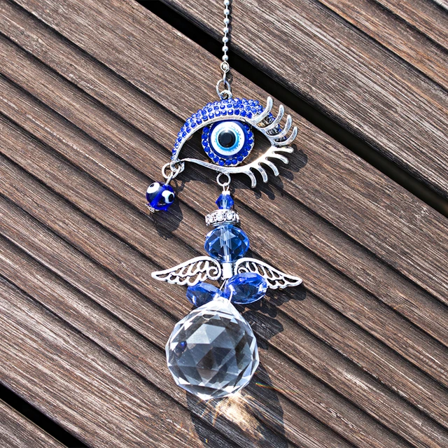H&D Crystal Angel Suncatcher Török ​​Kék Gonosz Szem Szivárványkészítő Fengshui Lakberendezés Szerencsés Védelmi Házi Ajándék - Image 5