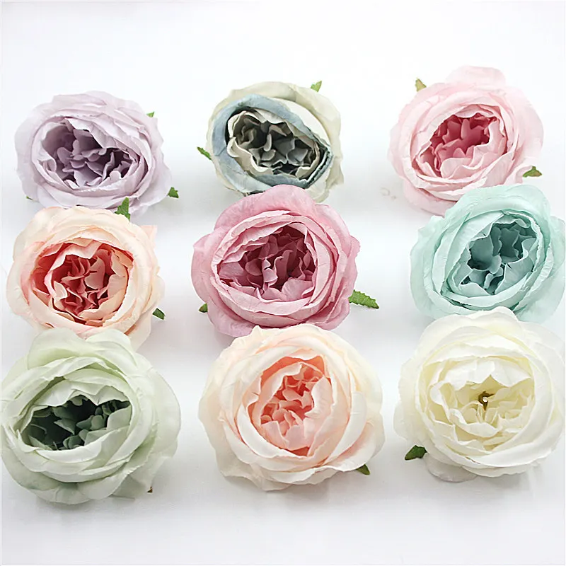 5PCS 7.5cm Peony Flower Head Silk Artificial Flowers For Wedding Decoration DIY Decorative Party Hotel Home Wreath Fake Flowers