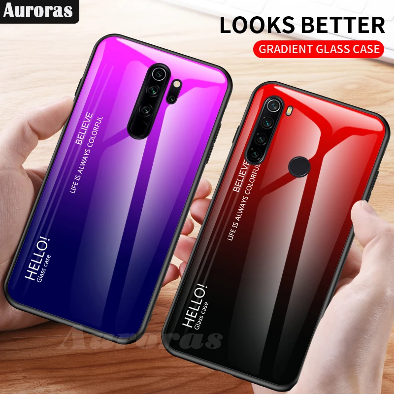 Auroras для Redmi Note 8 Pro Чехол градиентной расцветки Твердый чехол из закаленного