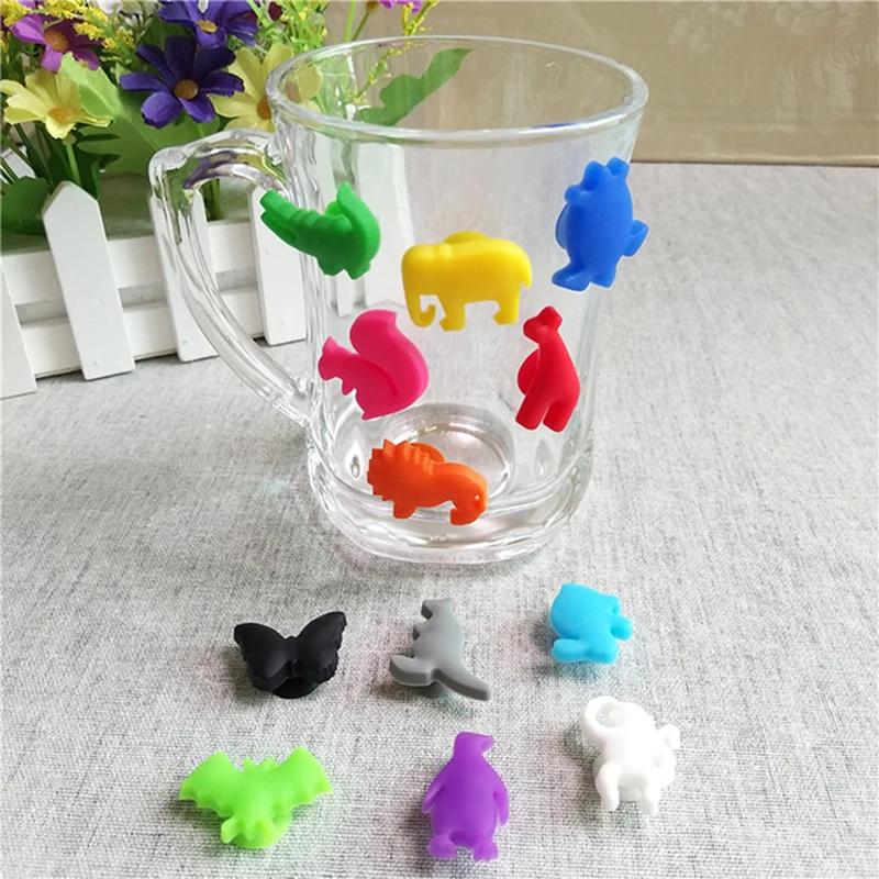 8X Wine Glass Squirrel Marker Cup Suction Recognizer Label Silicone Party Circle 