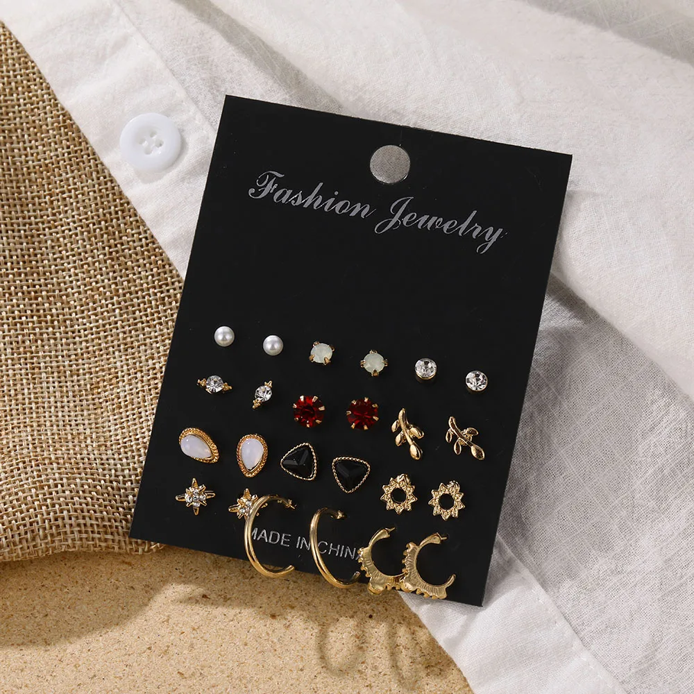 Fashion Women’s Earrings Set Pearl Crystal Stud Earrings For Women 2020 Boho Geometric Round Flower Tassel Earrings Punk Jewelry