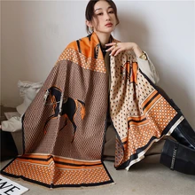

Fashion Winter Scarf Women Cashmere Warm Pashmina Foulard Lady Luxury Horse Scarves Thick Soft Bufanda Shawls Wraps 2021 New