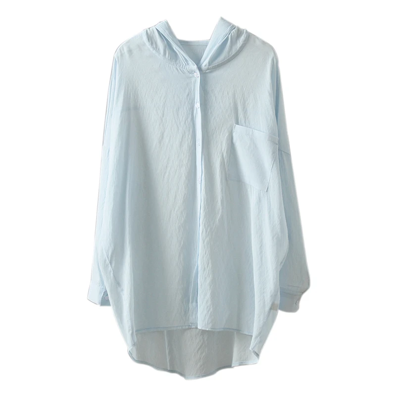 Новинка 2019 шикарная однотонная Свободная блузка с длинным рукавом и капюшоном