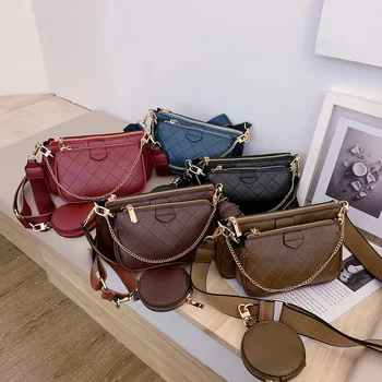 

Fashion Solid Color PU Leather Shoulder Messenger Bag Casual Crossbody Bags Women Handbags Totes Bag 3 Sets Evening Clutch Purse