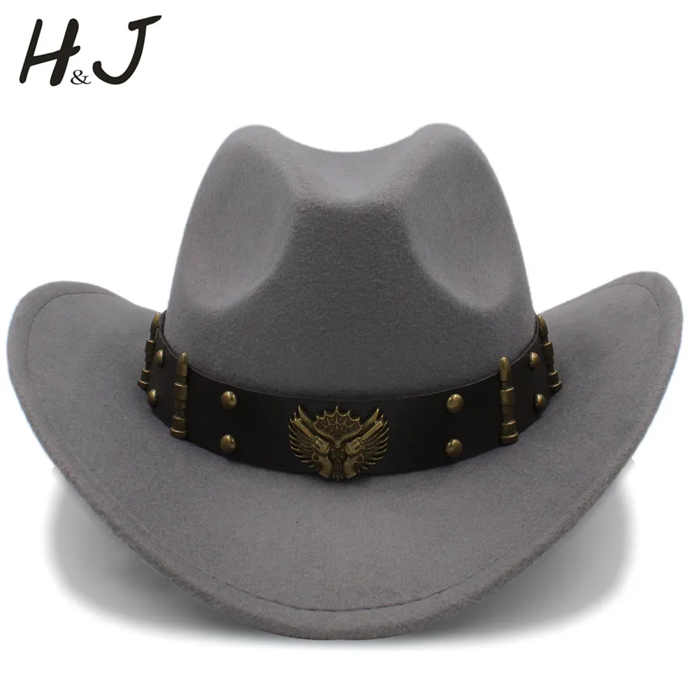  - Wome Men Black Wool Chapeu Western Cowboy Hat Gentleman Jazz Sombrero Hombre Cap Dad Cowgirl Hats Size 56-58cm