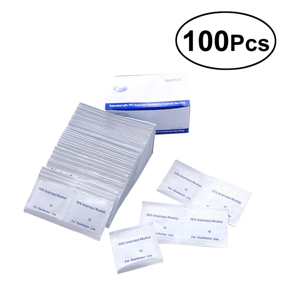 

100pcs Professional Alcohol Swabs Pads Wet Wipes 70% Isopropyl First Aid Home Skin Cleanser Sterilization Portable Clean Cloth