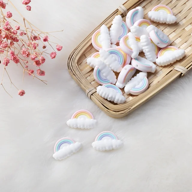 5pcs Baby Teether Silicone Beads Rainbow Cloud Tiny Rod Rodent Food Grade Teeth DIY Pacifier Chain Nursing Bracelet Baby Product 1
