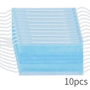 

10Pcs Individual Packing Disposable Masks Non-Woven 3-Layer Dustproof Face Masks Elastic Ear Loop Disposable Face Mouth Masks