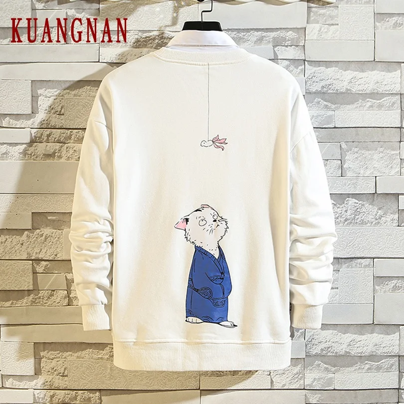 KUANGNAN Cat Толстовка-пуловер с принтом для мужчин, Японская уличная Толстовка Harajuku, Мужская толстовка в стиле хип-хоп, 5XL, осень