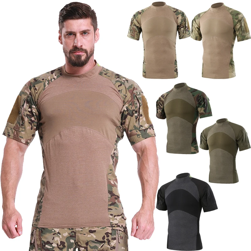 

New Outdoor Military Tactical Shirt Short Sleeve Camo Cotton Men Quick Dry T-Shirt Outdoor Camping Hunting Clothes Hiking Shirt