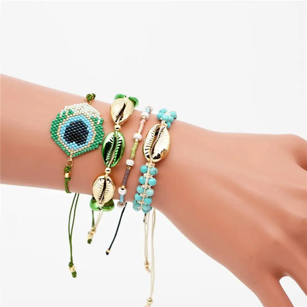 Go2boho браслеты из ракушек MIYUKI браслет Evil Eye Павлин перо ювелирные изделия Pulseras Mujer женский натуральный камень ручной работы Тканые