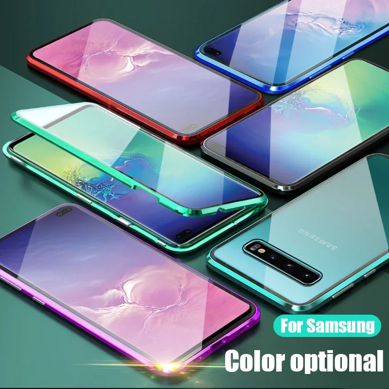 360 магнитный металлический чехол с полной защитой для samsung Galaxy S10 E S8 S9 Plus Note 10 9 8 A50 A7 двусторонний чехол из закаленного стекла