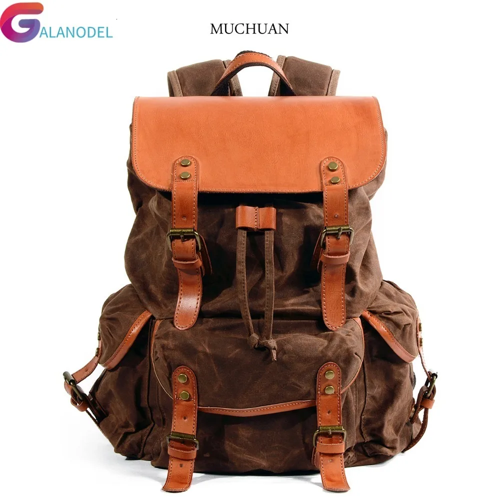 

wax cloth bag men's waterproof canvas bag retro outdoor travel backpack large-capacity mountaineering bag tide bag