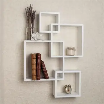 

Set of 4 Square Shape Intersecting Decorative Color Wall Hanging Shelf Rack Bedroom Pot Books Display Decoration