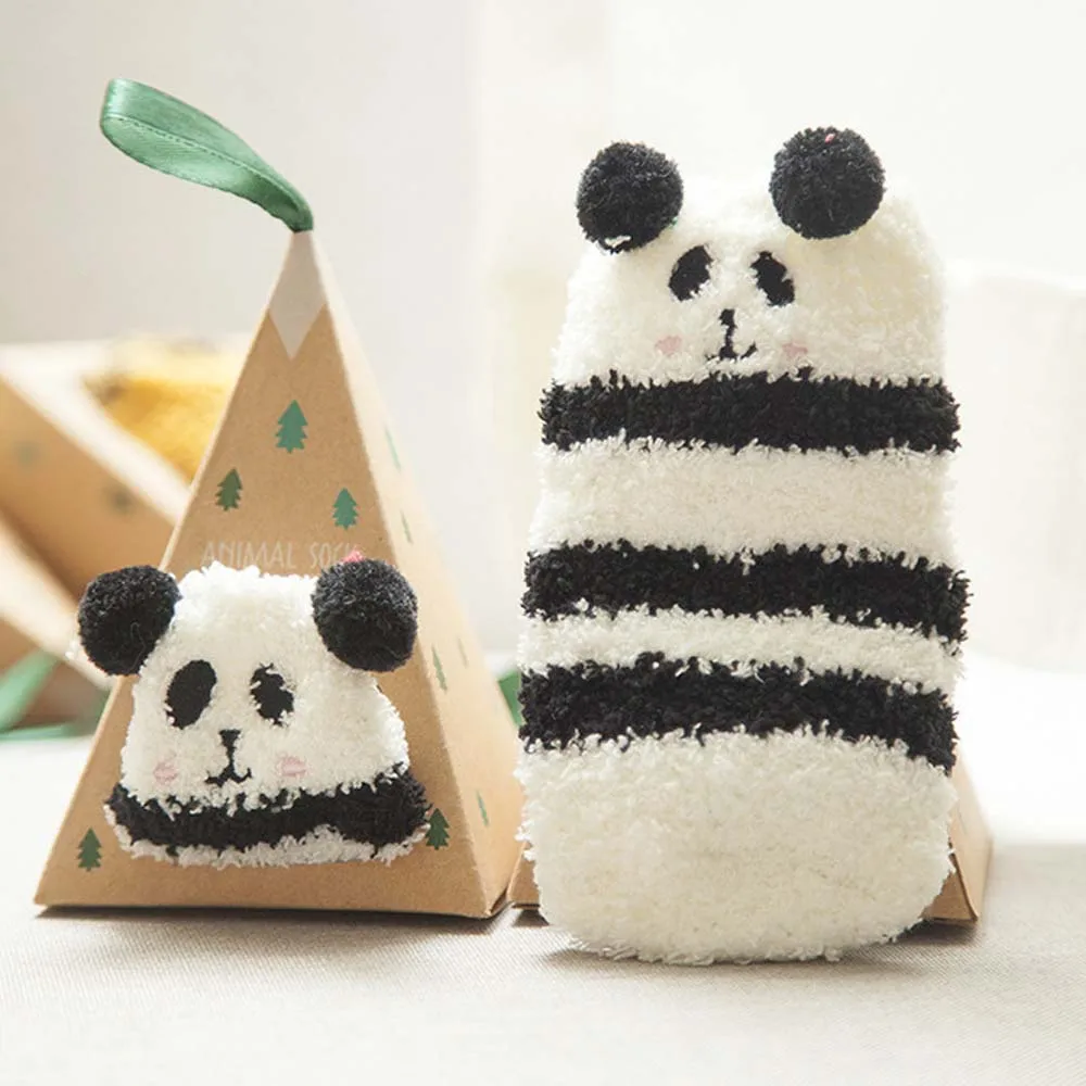 Panda От 0 до 3 лет, весенне-зимние детские теплые нескользящие носки-тапочки с рисунками животных, медведя, кошек, совы, райских подарков - Цвет: Panda