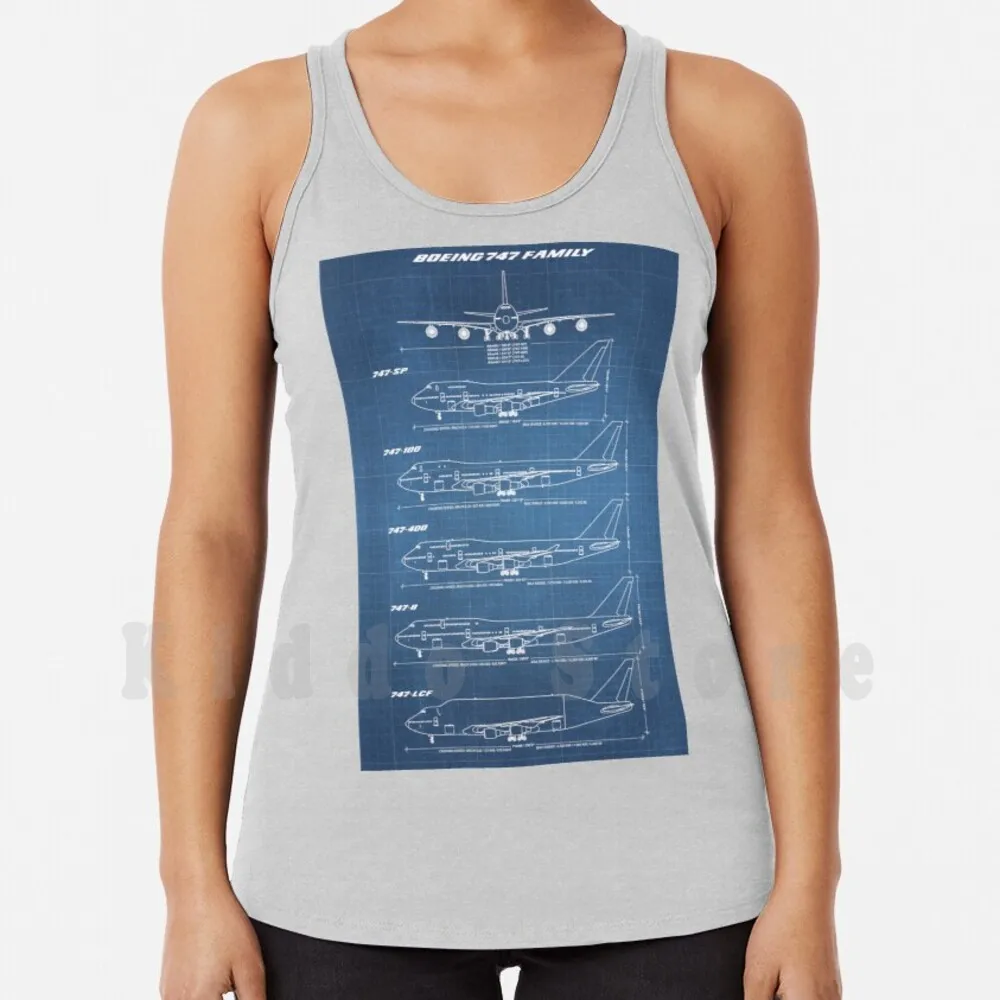 Canottiere Boeing 747 Family Blueprint (Azzurro) Canottiera 100% Cotone Boeing 747 Jumbojet Jumbo Jet 747 Sp 747