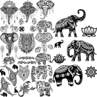 Black Elephant Temporary Tattoos For Women Men Realistic Lion Whale Wolf Scorpion Thorns Fake Tattoo Paste Arm Body Tatoos 3D