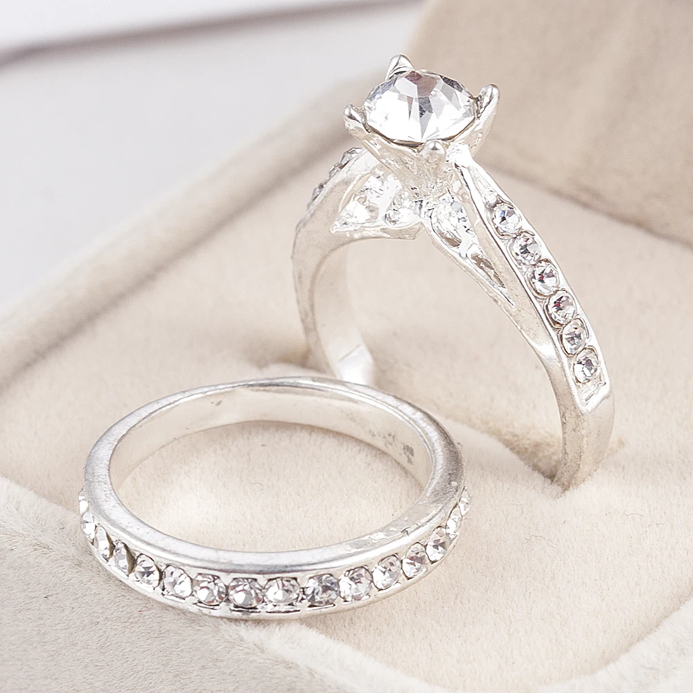 Очарование Серебряные кольца для Для женщин Bijoux(украшения своими руками) с украшением в виде кристаллов Обручение Свадебные ювелирные изделия Анель Пара Кольца для любителей Размеры 6 7 8 9