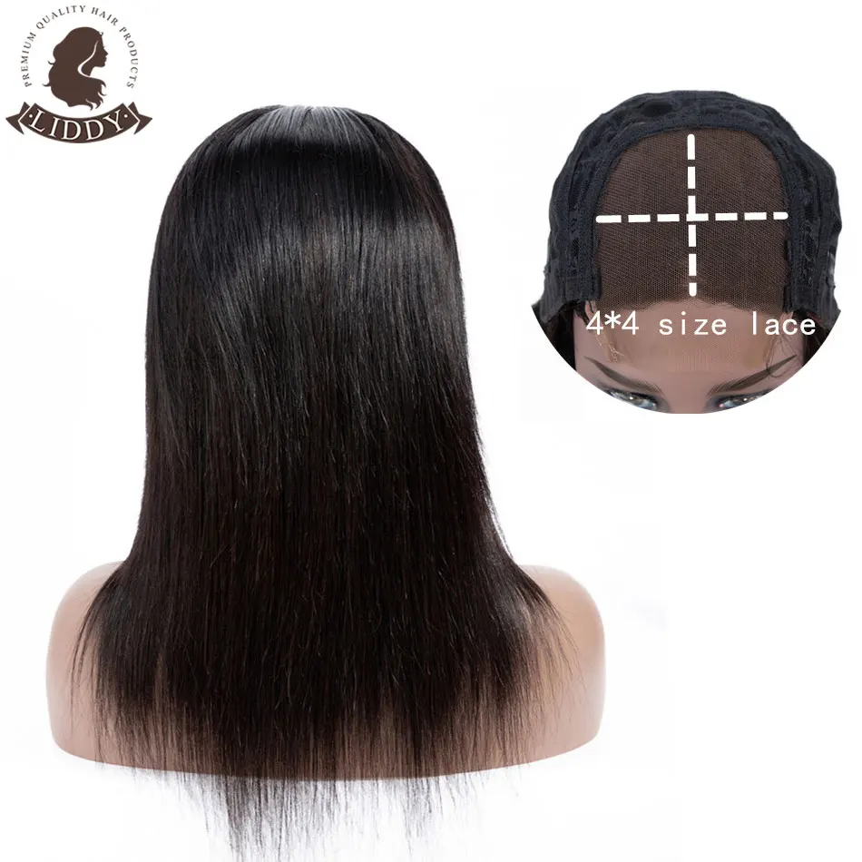 Прямые парики Liddy 4*4 из 100% человеческих волос закрытие шнурка человеческие волосы