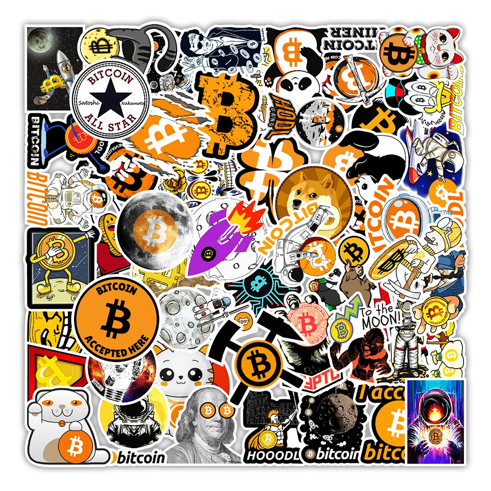 50 ピース/セット漫画ビットコイン暗号化仮想通貨 BTC ステッカーヘルメット子供 Diy ラップトップ混合スケートボード荷物ケース -  AliExpress