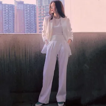 

2020 summer and autumn new double-breasted ladies style casual white suit slim fashion elegant suit trousers three-piece women