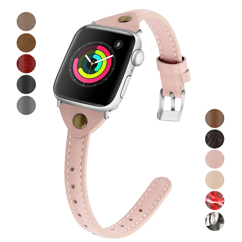Ремешок для Apple Watch 4 5 iwatch ремешок 44 мм 40 мм 38 мм 42 мм 4 3 высококачественный кожаный Браслет Т-образный ремень с заклепками аксессуары