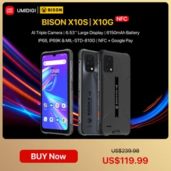 [Premiere] UMIDIGI BISON X10S X10G 6150mAh Battery Global Version Smartphone NFC+4GB+64GB IP68/IP69K Waterproof Rugged NEW Phone