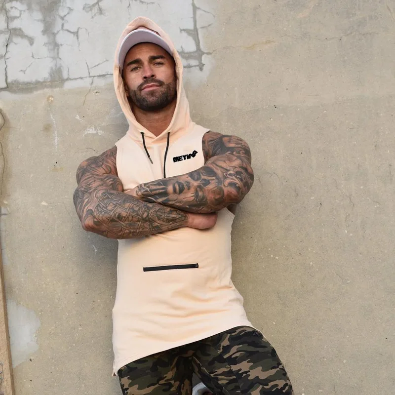 Осенний Свободный дышащий жилет без рукавов для фитнеса, спортивный жилет с капюшоном, мужской баскетбольный тренировочный костюм