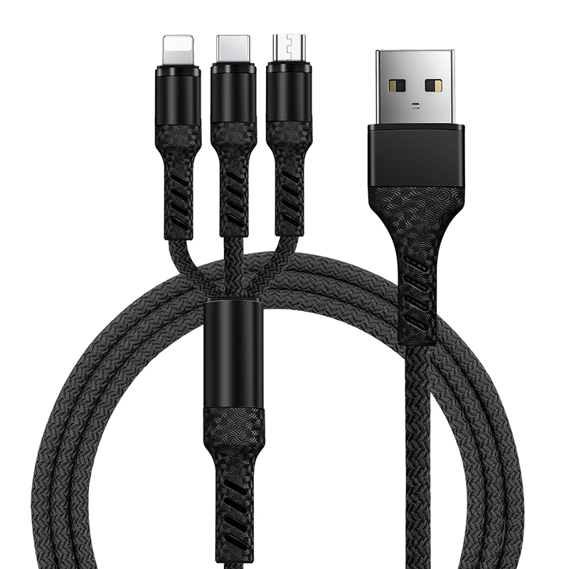 3 в 1 Зарядка через usb кабель 3A для мобильного телефона Micro Тип usb C 8 Pin Зарядное устройство кабель для huawei iPhone XR XS Max X Быстрая зарядка кабеля для передачи данных - Цвет: 3 in 1 Black