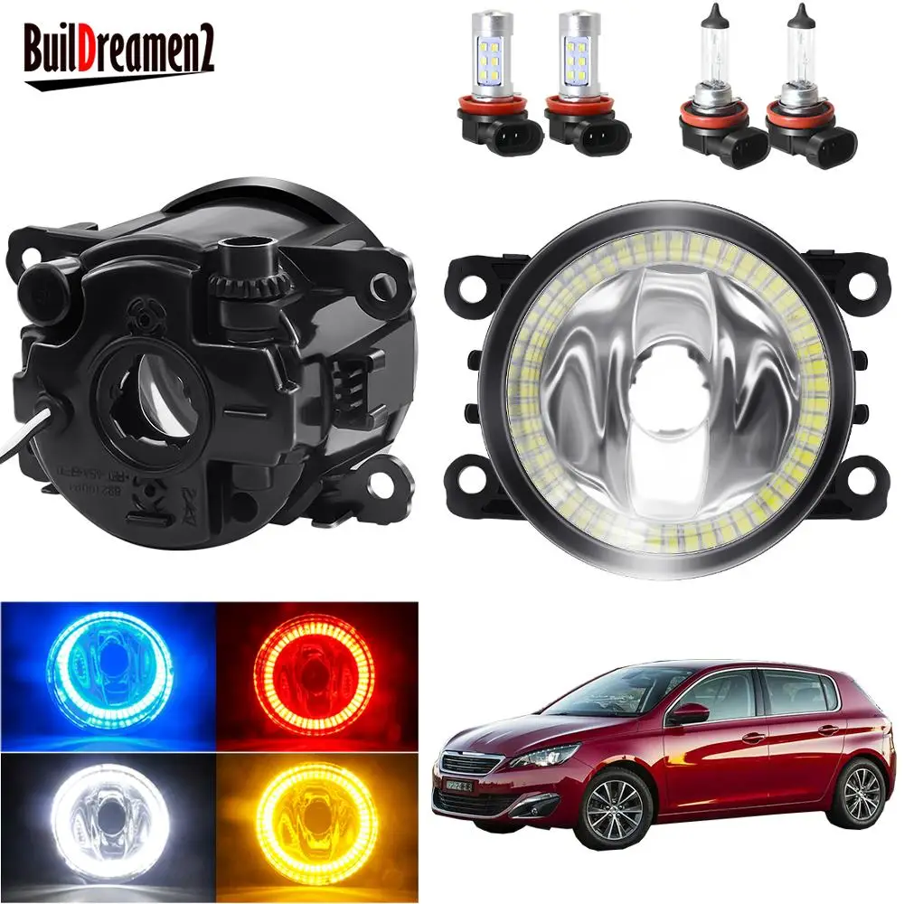 Angel Eye Fog Light Assembly For Peugeot 308 2013 2014 2015 2016 2017 2018 Car Front Bumper Lamp with Halo Ring DRL H11 12V | Автомобили и