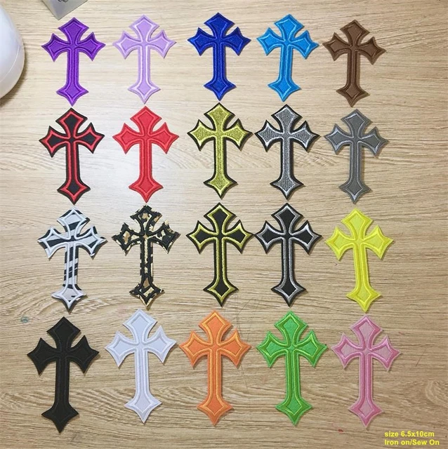 20 Colors to select Popular 10 pcs Cross Embroidered Patches Iron On Sew On  Motif Applique Hat Bag Shoe Decor Repair Accessory