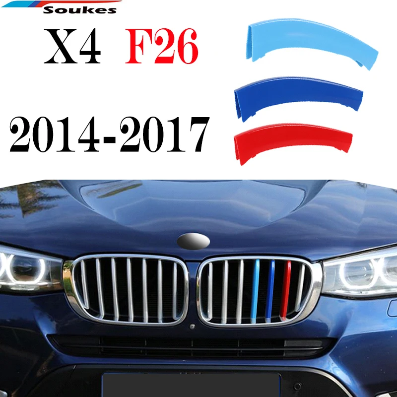 

3D Автомобильная передняя решетка радиатора, спортивные полосы, наклейки, Стайлинг, пряжка, Крышка Power для BMW X4 F26 2014 2015 2016 2017 M POWER