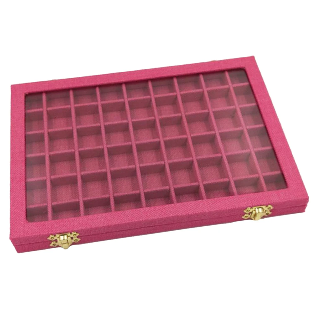 54 мини прозрачные сетки стеклянная крышка ювелирных изделий лоток коробка витрина дисплей хранения для домашнего магазина счетчик-Организатор кольцо - Цвет: Rose Red