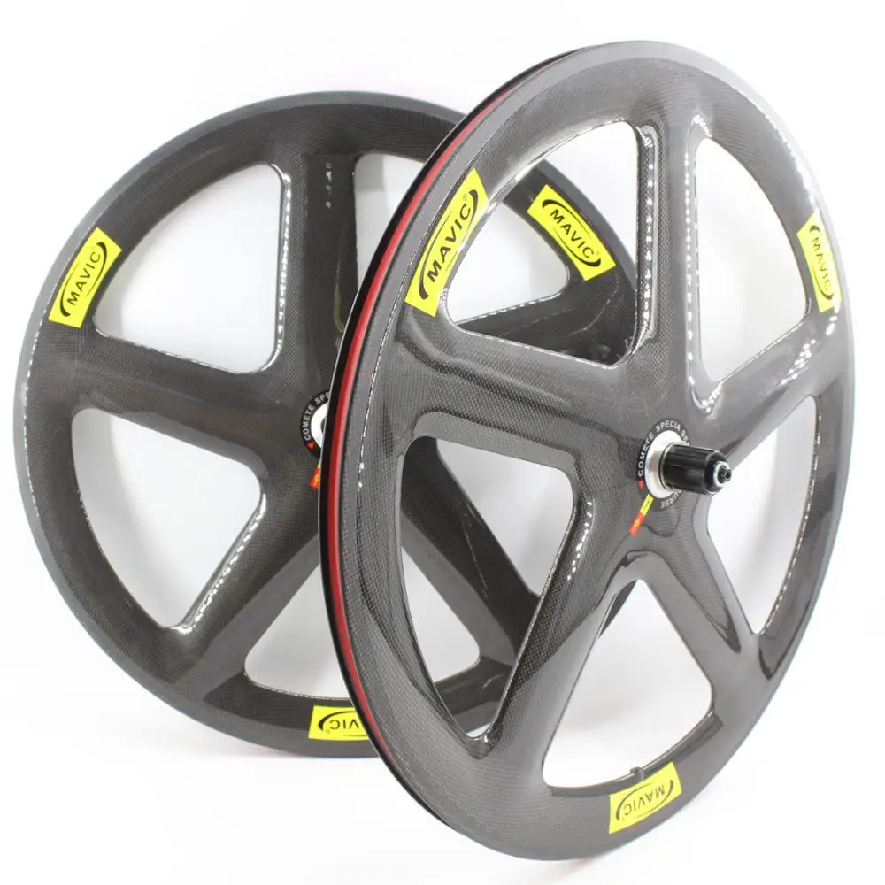 New 700C Road Track Fixed Gear bike full carbon fibre 5 spokes bicycle wheelset carbon clincher tubular rim five spoke Free ship