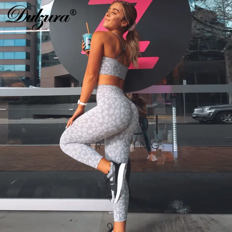 Dulzura animal print women two piece co ord set outfits crop top fitness leggings leggins hollow out sexy workout clothing