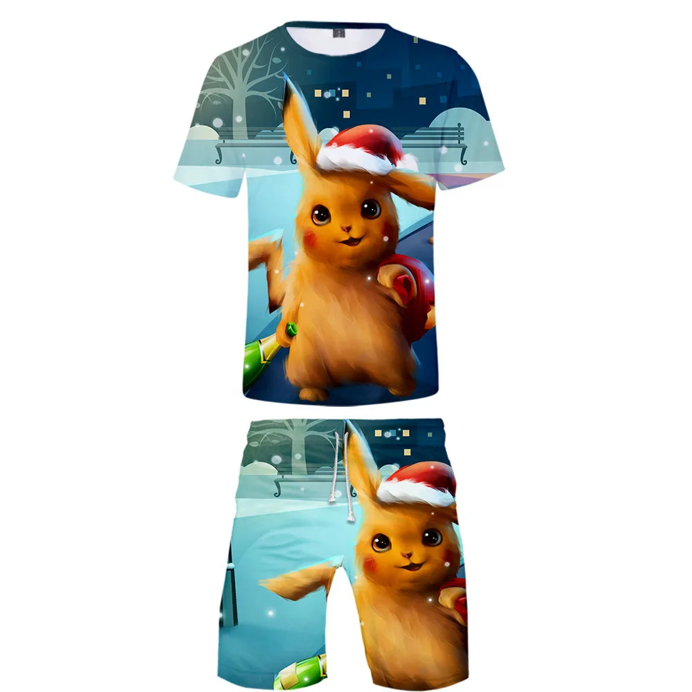 Z&Y 4-20Y Newest Pokemon Go Detective Pikachu 3D Print Leisure Boys Clothing Sets New Round Collar T-shirt and Short Pants