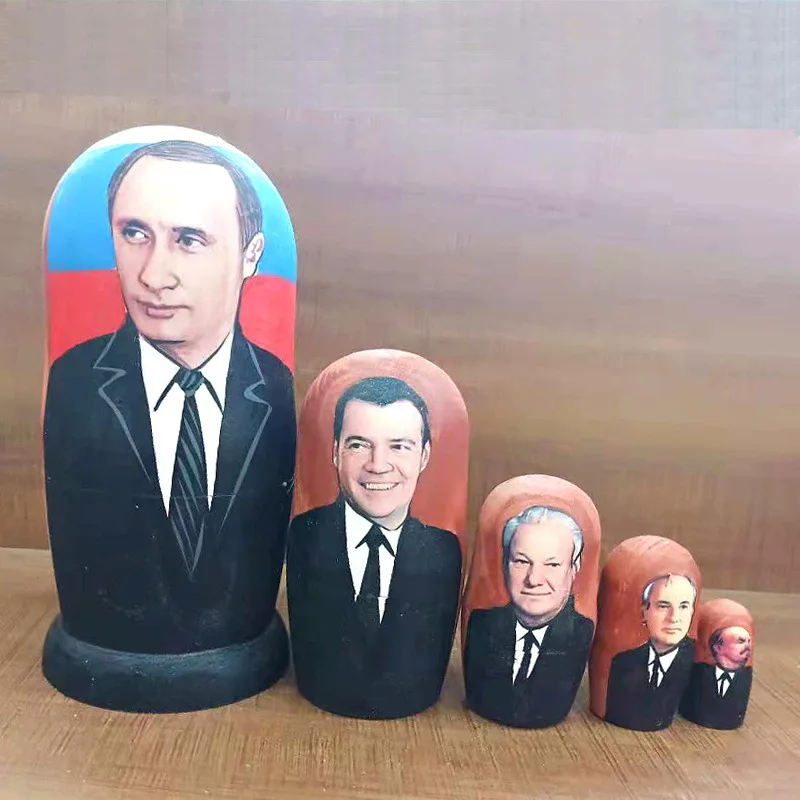 Russian Stalin's Dolls Putin 5th Action figure Nature Wooden Basswood Great Man Leader Hand Draw Educational Toys For Students