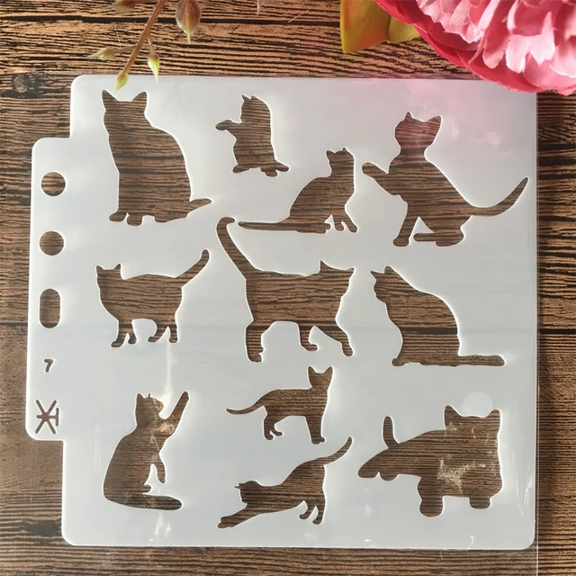 6Pcs A5 I Love Cat Butterfly Layering Stencils for Painting Scrapbook  Template