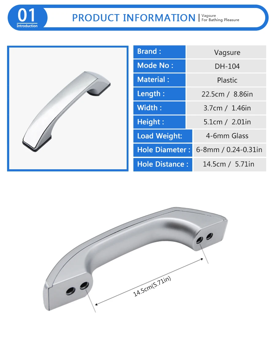 Vagsure 1 pair 23cm ABS Chromed Double Hole Sides Cabin Shower Big Sliding Door Handles Grips Room Shower Accessories Sanitary