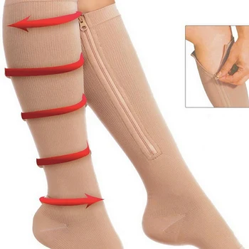 

1 Pairs Compression Socks Women Zipper Medical Compression Socks Zip Leg Support Knee Sox Open Toe Anti-Fatigue Stretchy Socks
