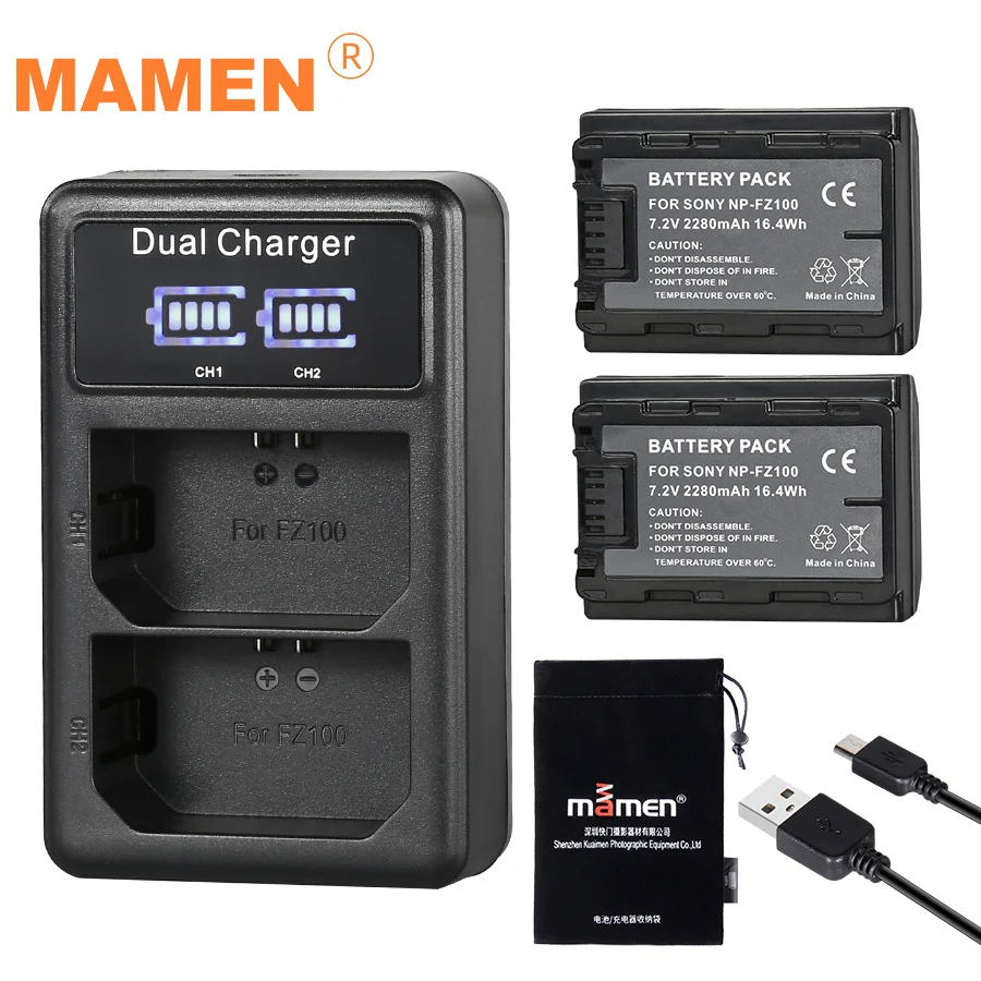 

2Pcs Rechargeable NP FZ100 NP-FZ100 NPFZ100 Digital Battery Pack+ LCD Dual Charger for Sony A7R III A7 III BC-QZ1 A9/A9R Alpha9