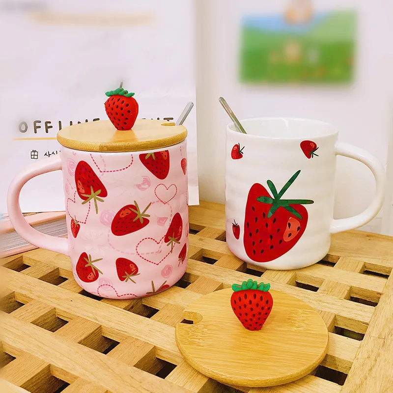 Strawberry Shortcake Coffee Mug, Ceramic Mug Lid Spoon