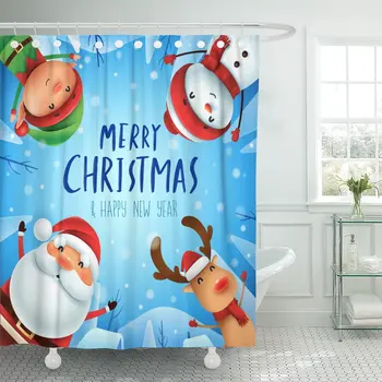 

Merry Christmas Happy Companions Santa Claus Snowman Reindeer Shower Curtains Waterproof Polyester Fabric 60 x 72 inches with Ho