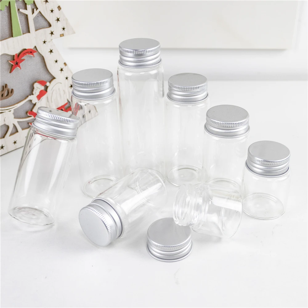 직경 37mm 투명 빈 유리병 25ml 30ml 40ml 50ml 60ml 70ml 80ml 90ml 실버 알루미늄 뚜껑 리필용 약병